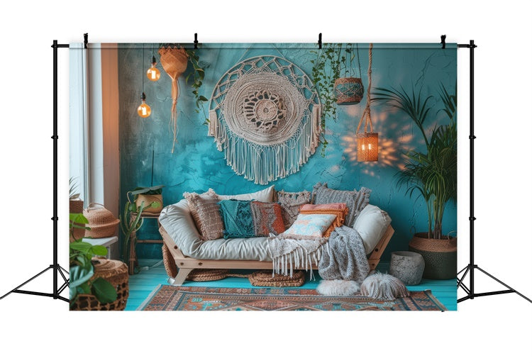 Mother's Day Backdrop Vintage Blue Boho Living Room Backdrop UK GQ2-125