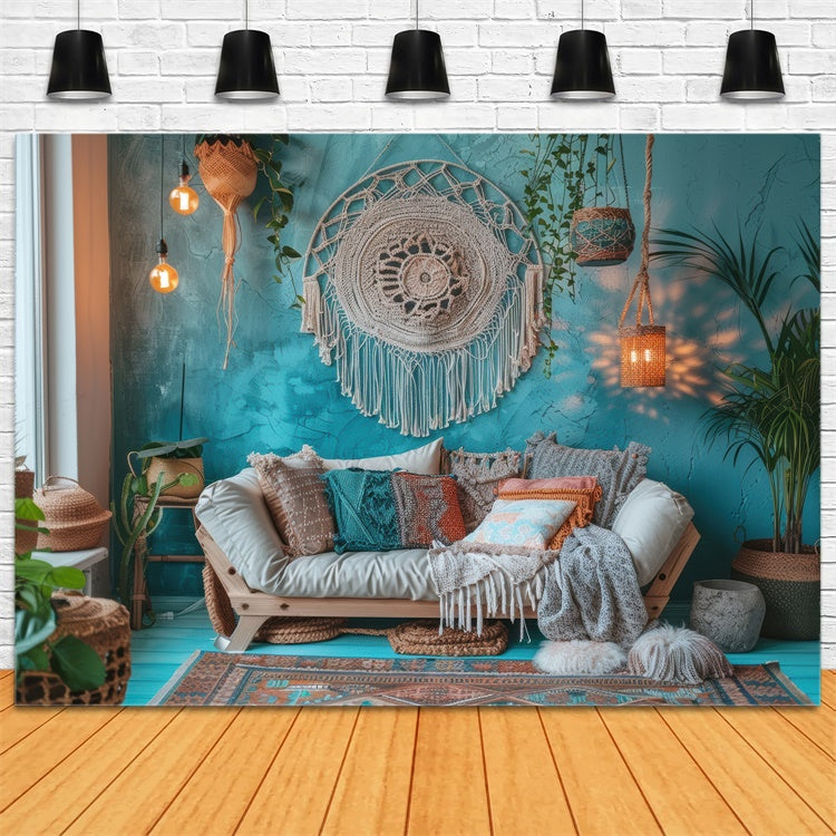 Mother's Day Backdrop Vintage Blue Boho Living Room Backdrop UK GQ2-125