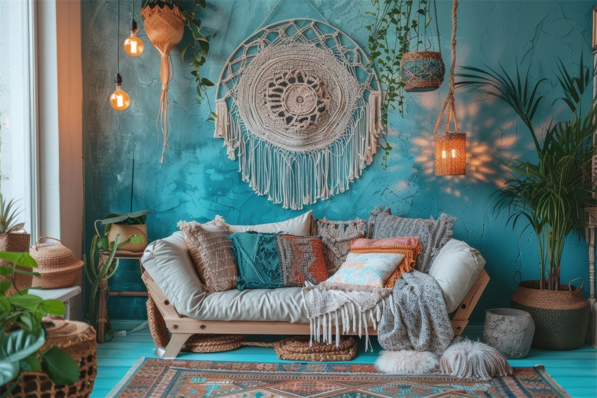 Mother's Day Backdrop Vintage Blue Boho Living Room Backdrop UK GQ2-125