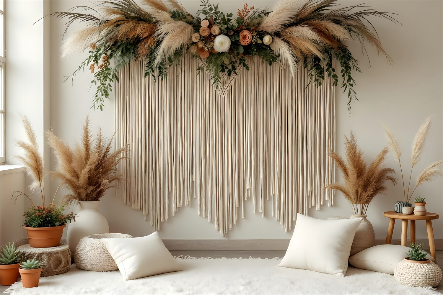 Mothers Day Backdrops Elegant Floral Rustic Pampas Backdrop UK GQ2-126