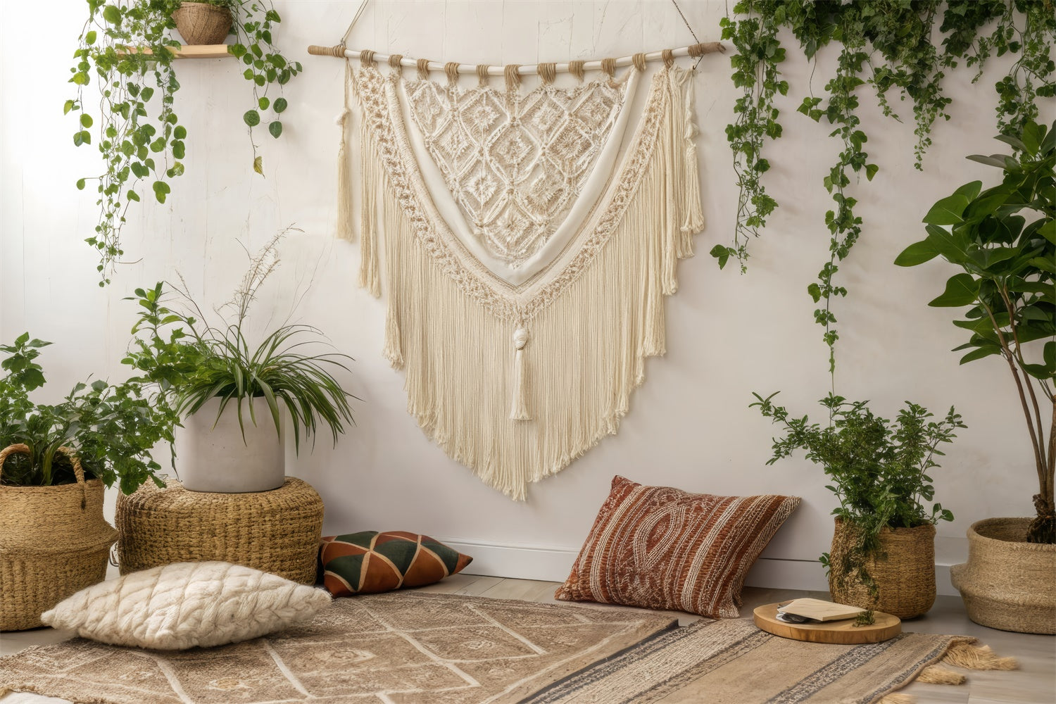 Mothers Day Photo Backdrop Soft Boho Macrame Plants Backdrop UK GQ2-128