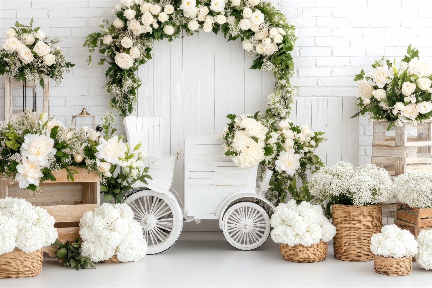 Happy Mother's Day Backdrop Fresh White Rose Arch Backdrop UK GQ2-129