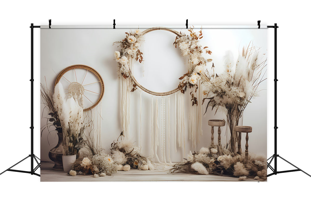 Bohemian Backdrop Soft Ivory Dreamcatcher Pampas Backdrop UK GQ2-13