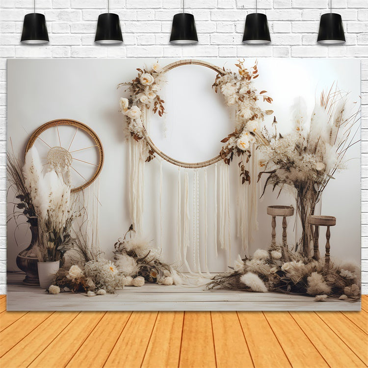 Bohemian Backdrop Soft Ivory Dreamcatcher Pampas Backdrop UK GQ2-13