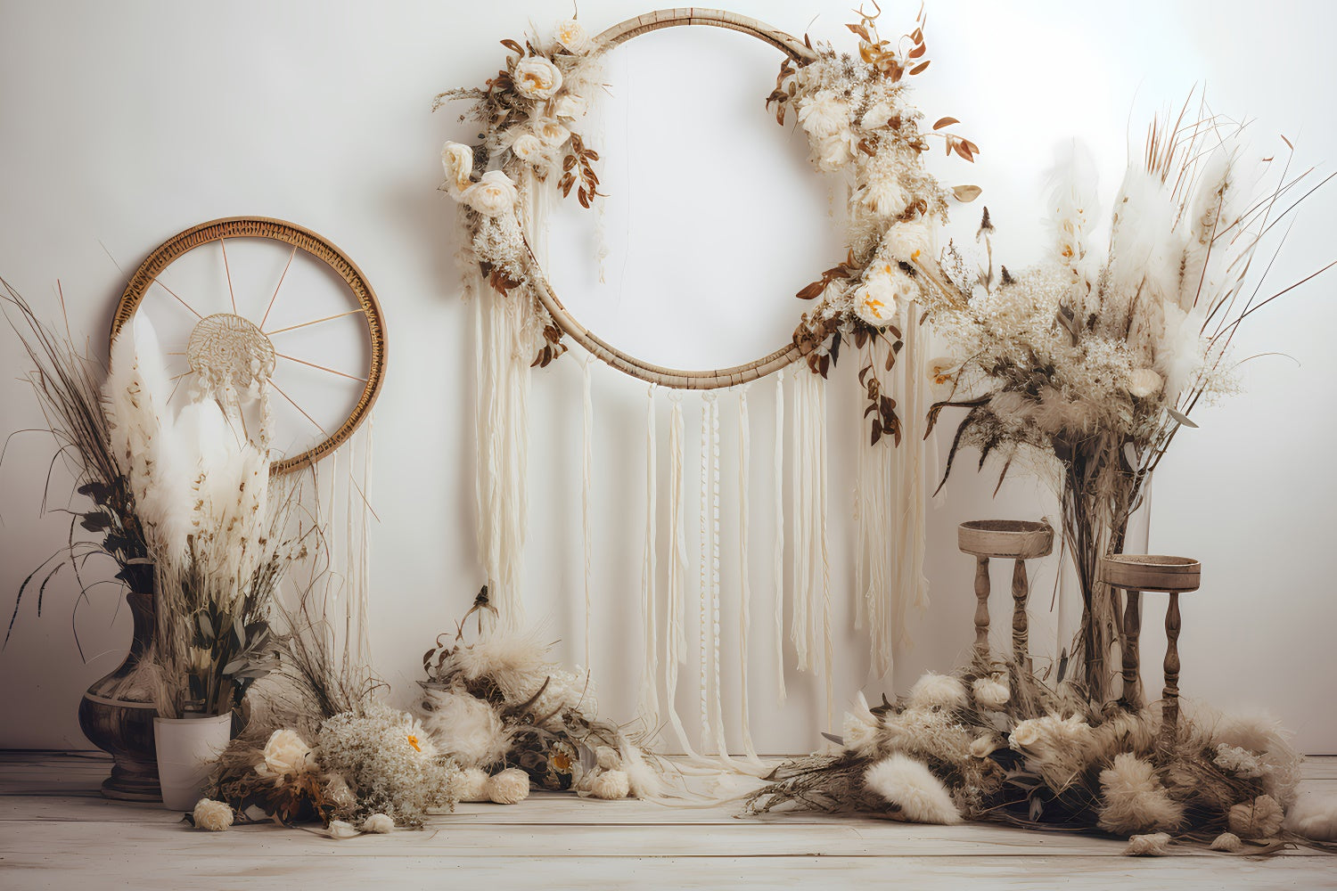 Bohemian Backdrop Soft Ivory Dreamcatcher Pampas Backdrop UK GQ2-13