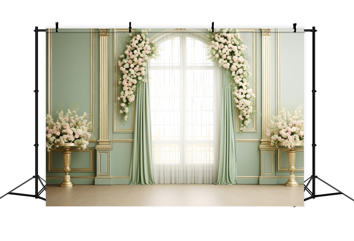 Backdrops For Mother's Day Elegant Green Room Rose Backdrop UK GQ2-137