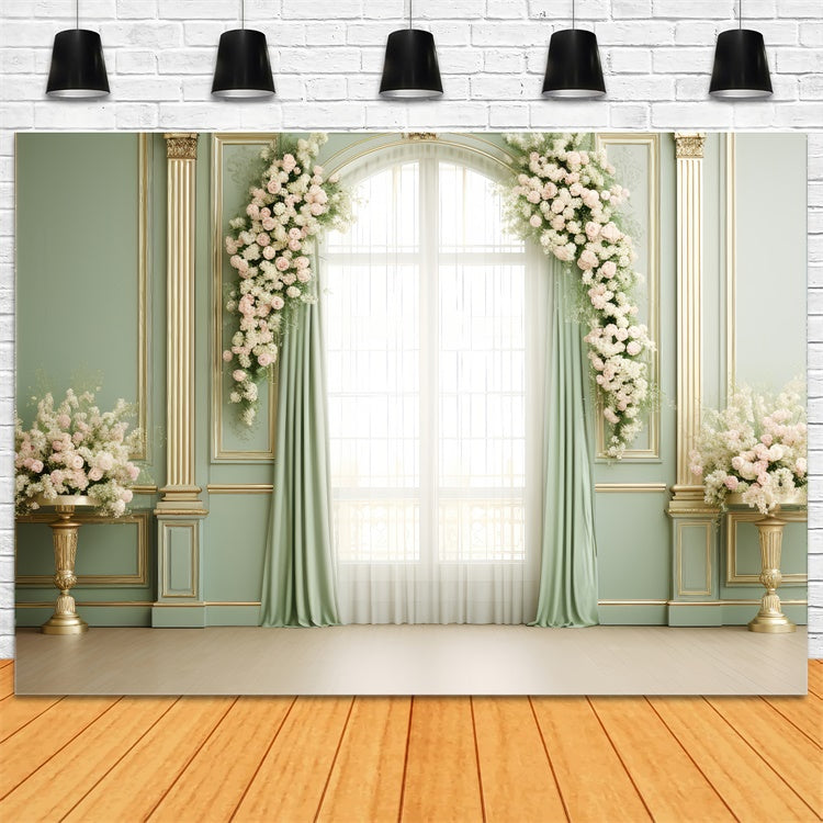 Backdrops For Mother's Day Elegant Green Room Rose Backdrop UK GQ2-137