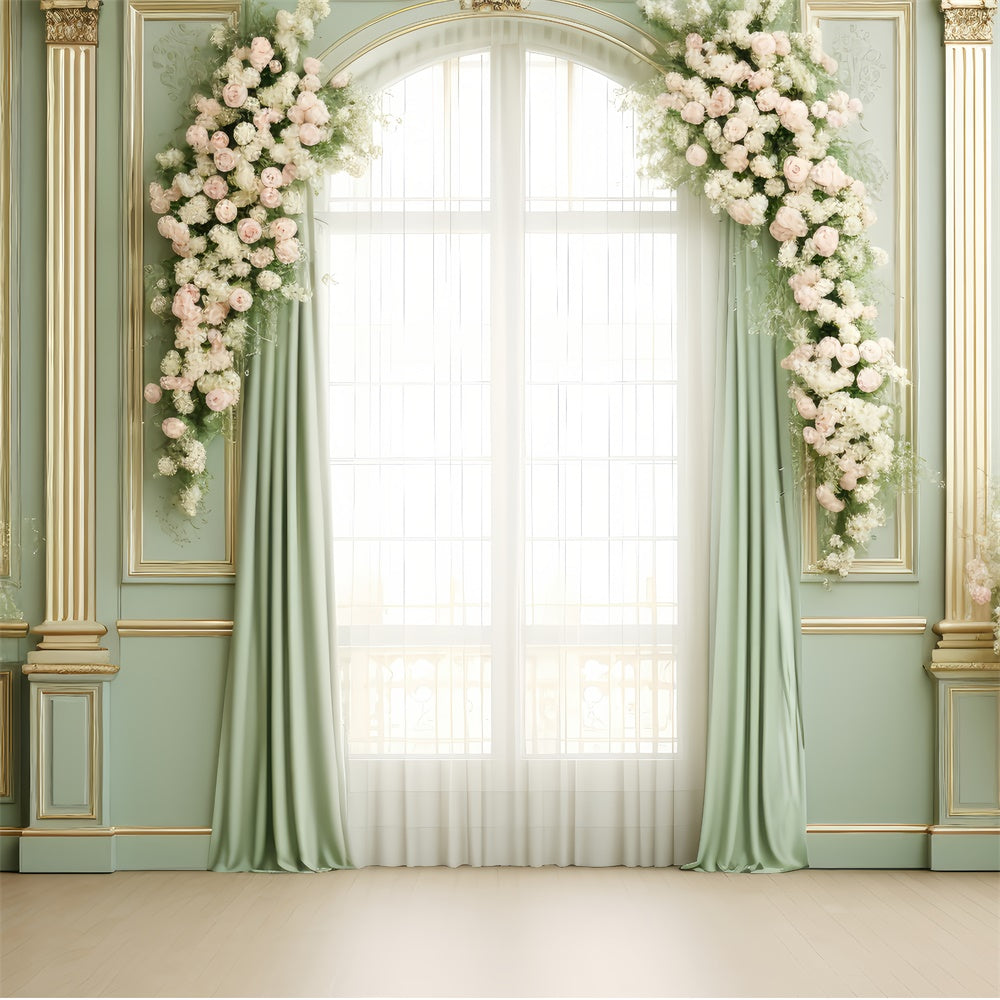 Backdrops For Mother's Day Elegant Green Room Rose Backdrop UK GQ2-137