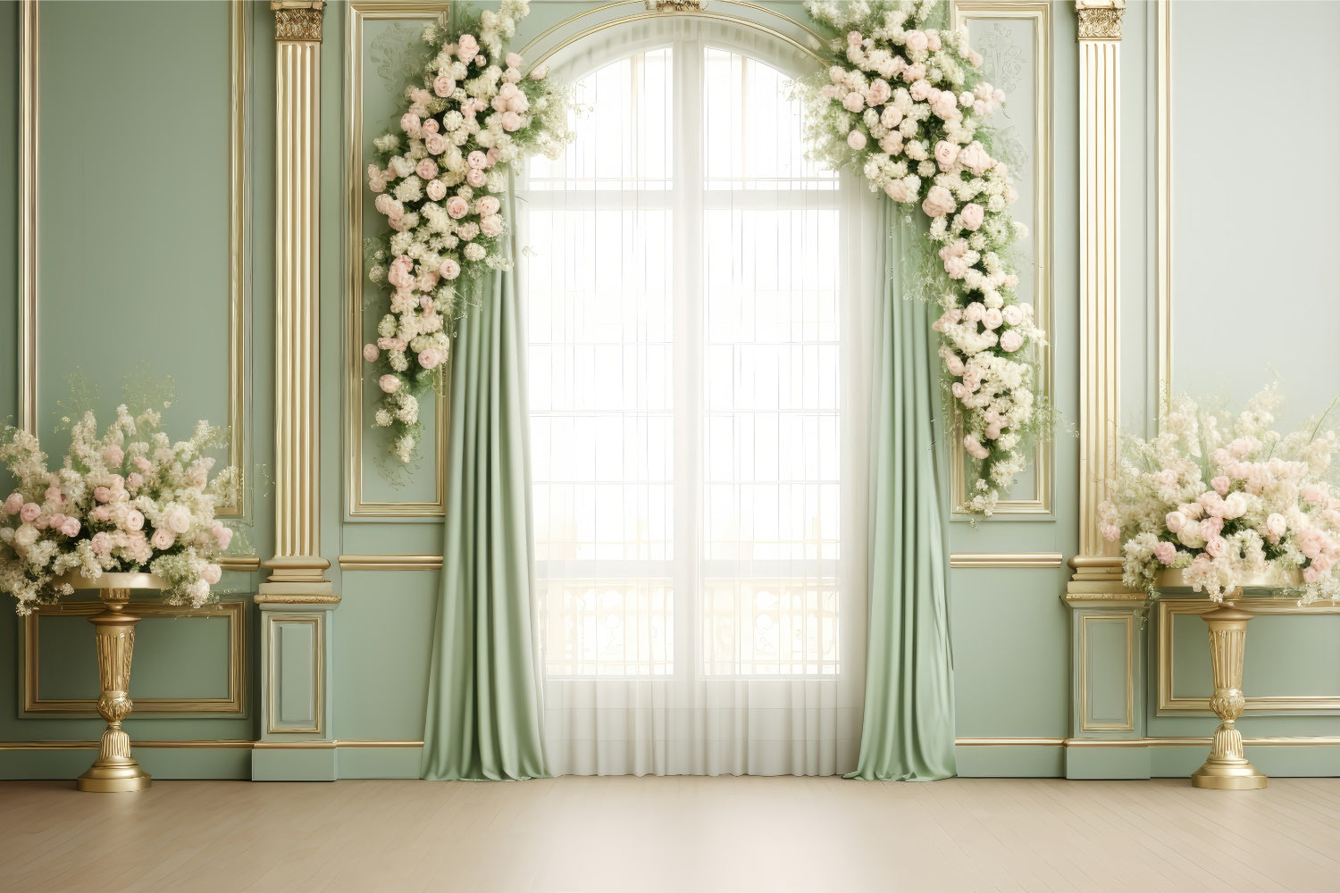 Backdrops For Mother's Day Elegant Green Room Rose Backdrop UK GQ2-137