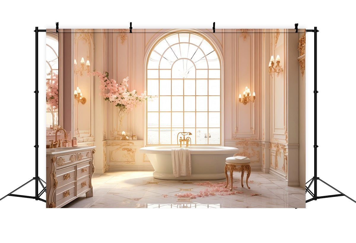 Mother's Day Backdrop Ideas Elegant Pink Floral Bathroom Backdrop UK GQ2-139