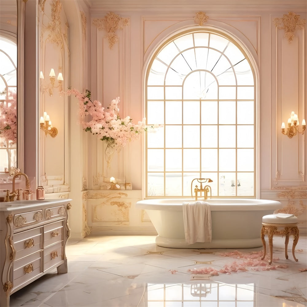 Mother's Day Backdrop Ideas Elegant Pink Floral Bathroom Backdrop UK GQ2-139