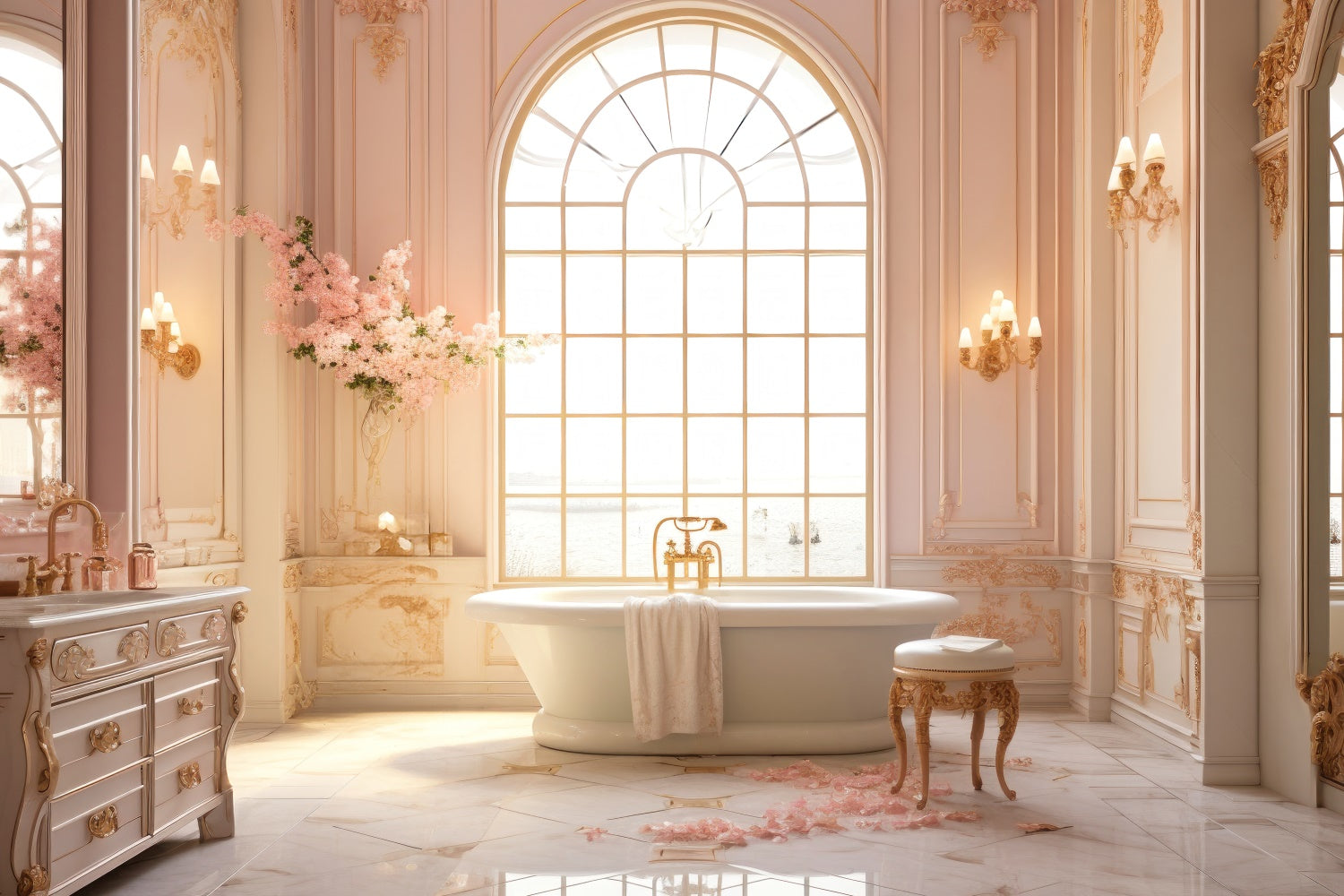 Mother's Day Backdrop Ideas Elegant Pink Floral Bathroom Backdrop UK GQ2-139