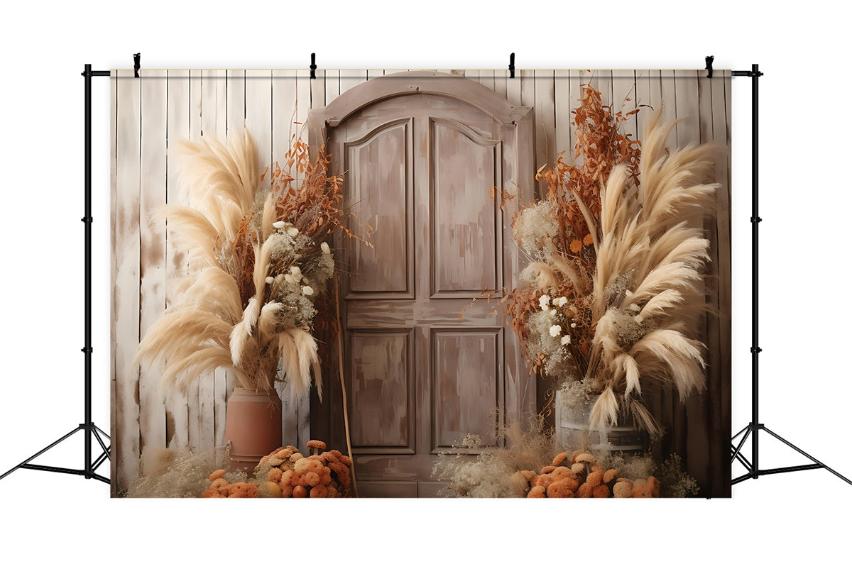 Boho Backdrop Ideas Rustic Wooden Door Flowers Backdrop UK GQ2-14