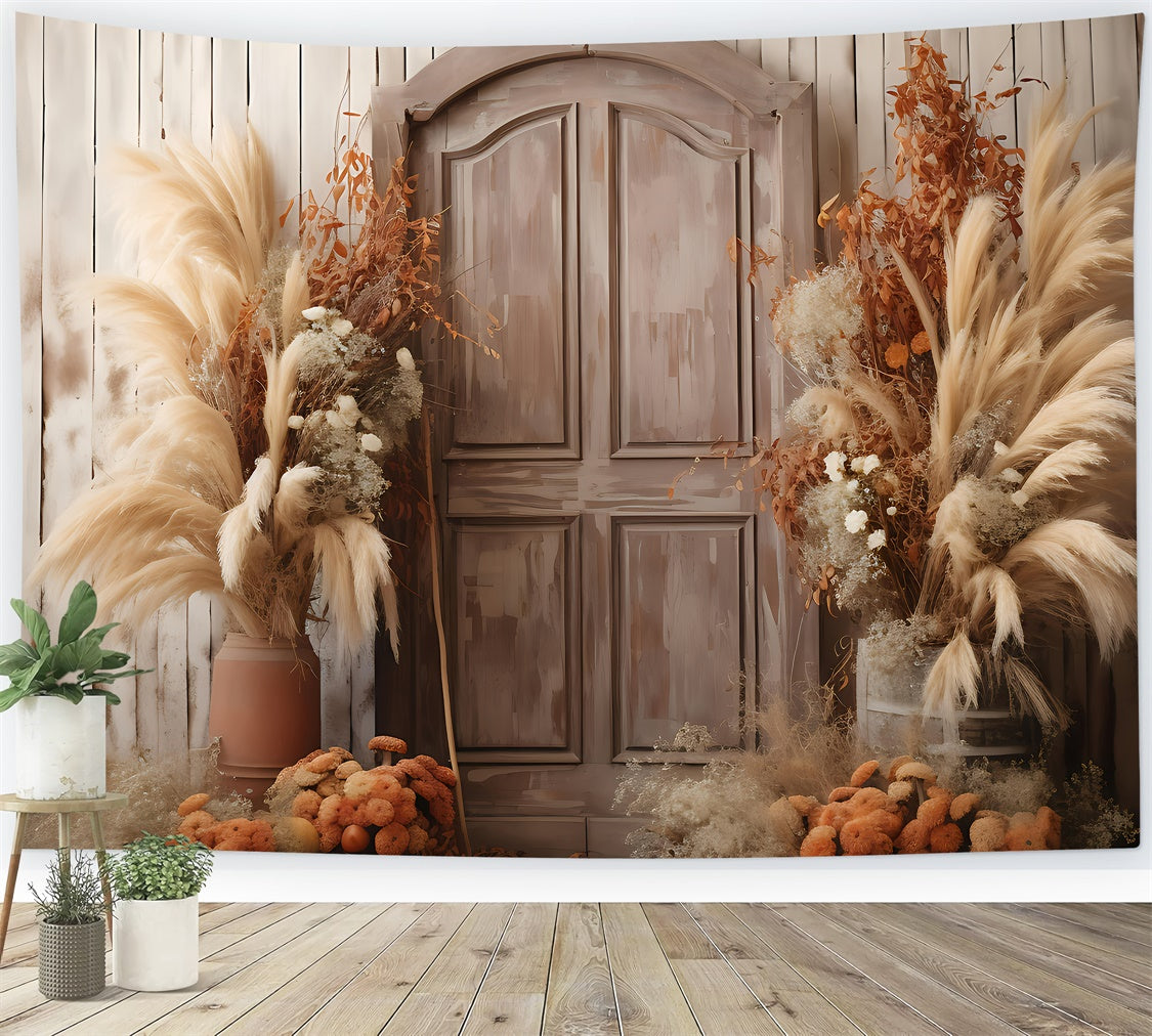 Boho Backdrop Ideas Rustic Wooden Door Flowers Backdrop UK GQ2-14