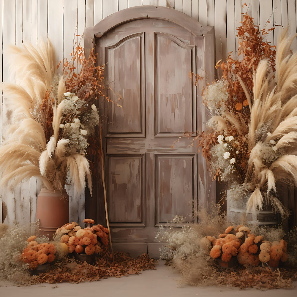 Boho Backdrop Ideas Rustic Wooden Door Flowers Backdrop UK GQ2-14