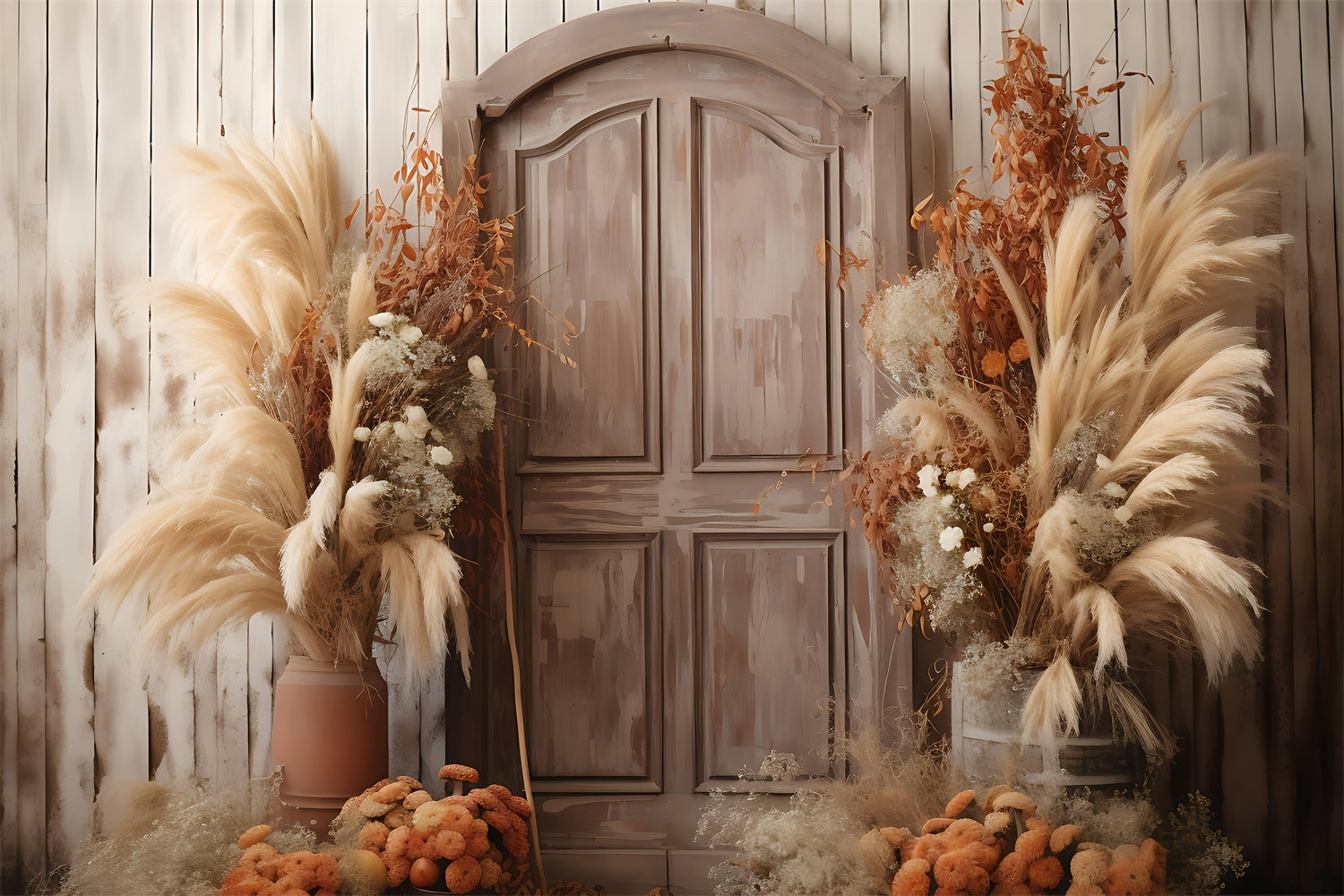 Boho Backdrop Ideas Rustic Wooden Door Flowers Backdrop UK GQ2-14