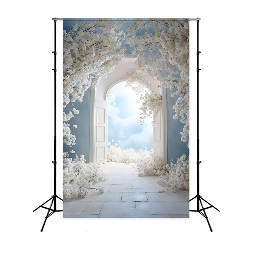 Mothers Day Photo Backdrop Tranquil White Flower Arch Backdrop UK GQ2-149