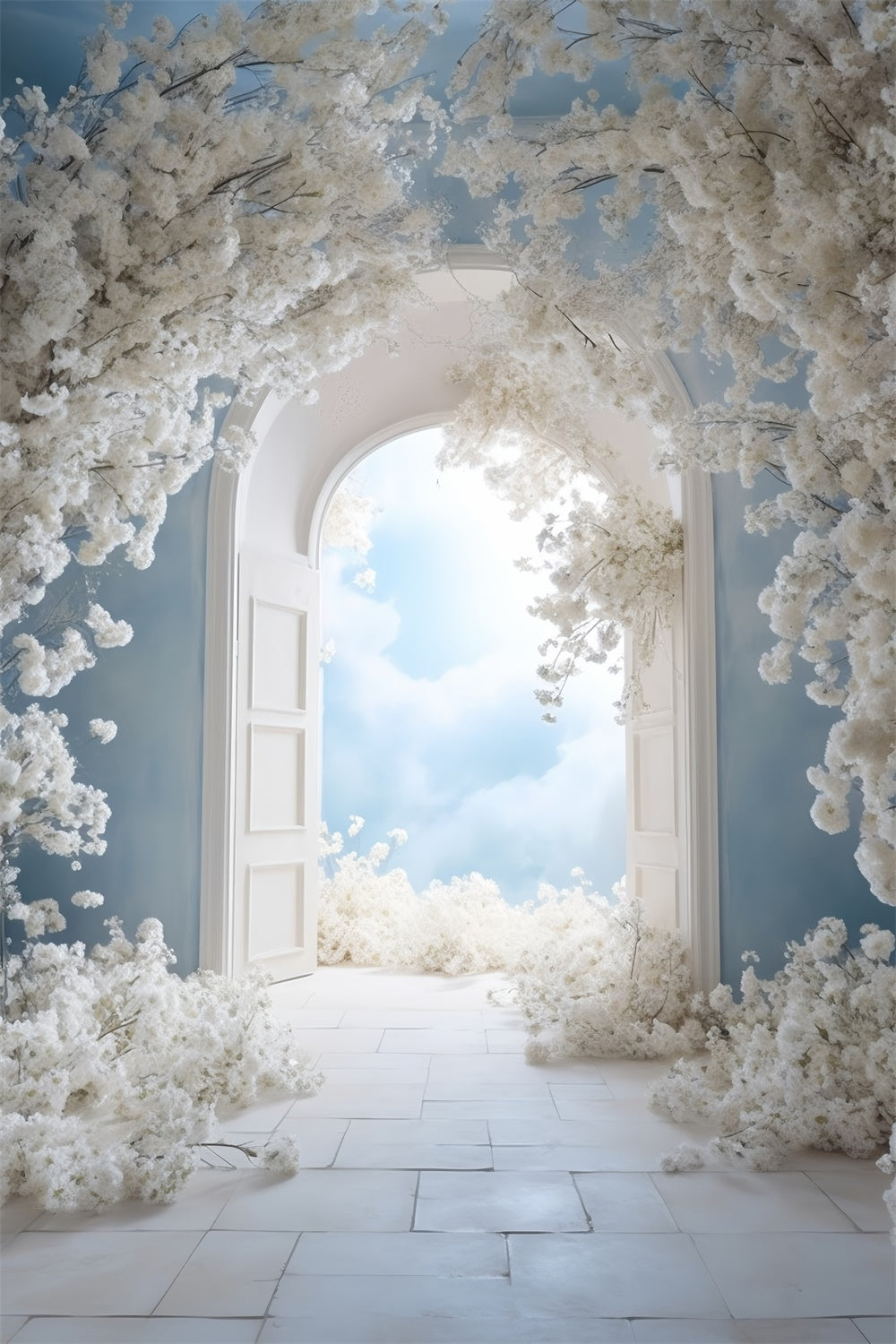 Mothers Day Photo Backdrop Tranquil White Flower Arch Backdrop UK GQ2-149