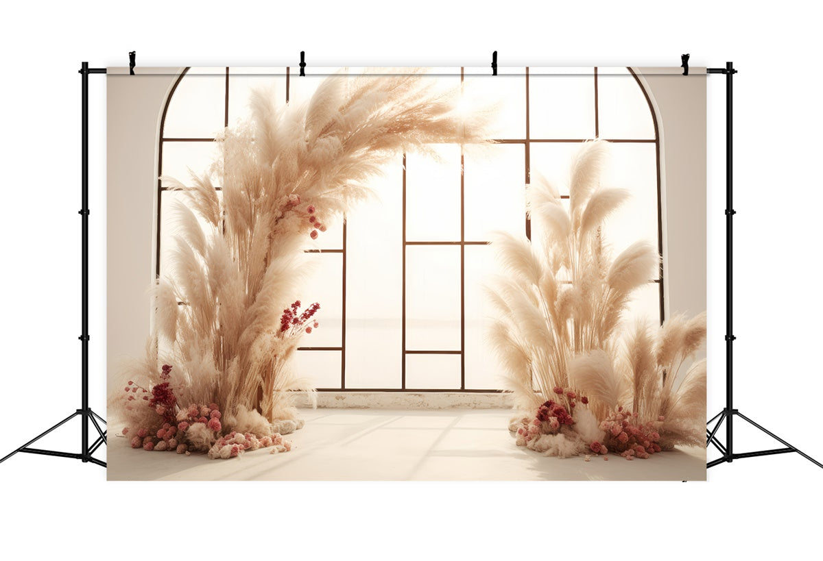 Boho Photo Backdrop Dreamy Pampas Arch Floral Backdrop UK GQ2-15