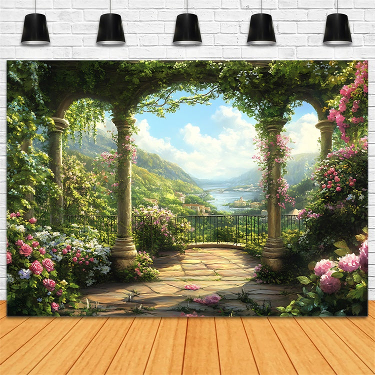 Mothers Day Backdrop Lush Floral Archway Mountain Backdrop UK GQ2-150