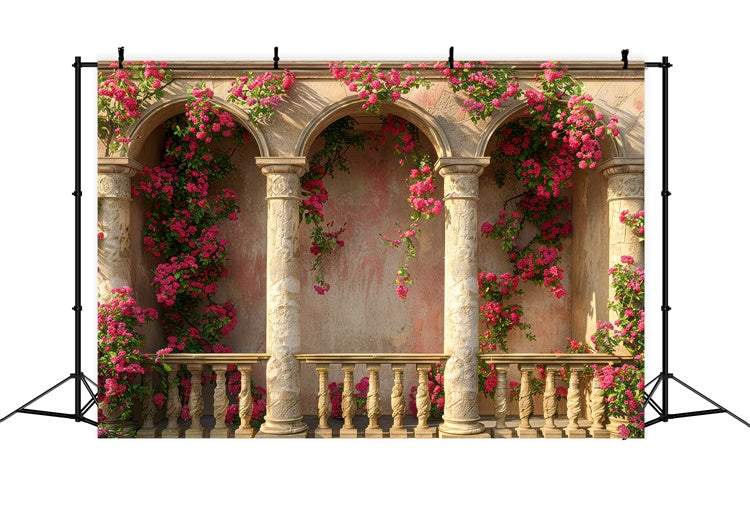 Backdrops For Mothers Day Pink Floral Stone Columns Backdrop UK GQ2-153