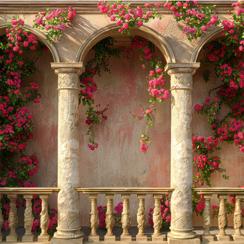 Backdrops For Mothers Day Pink Floral Stone Columns Backdrop UK GQ2-153