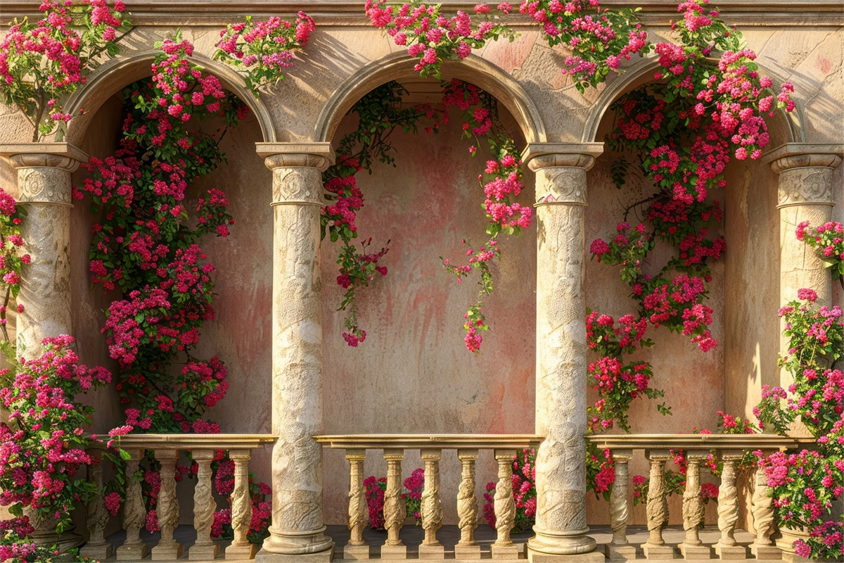 Backdrops For Mothers Day Pink Floral Stone Columns Backdrop UK GQ2-153