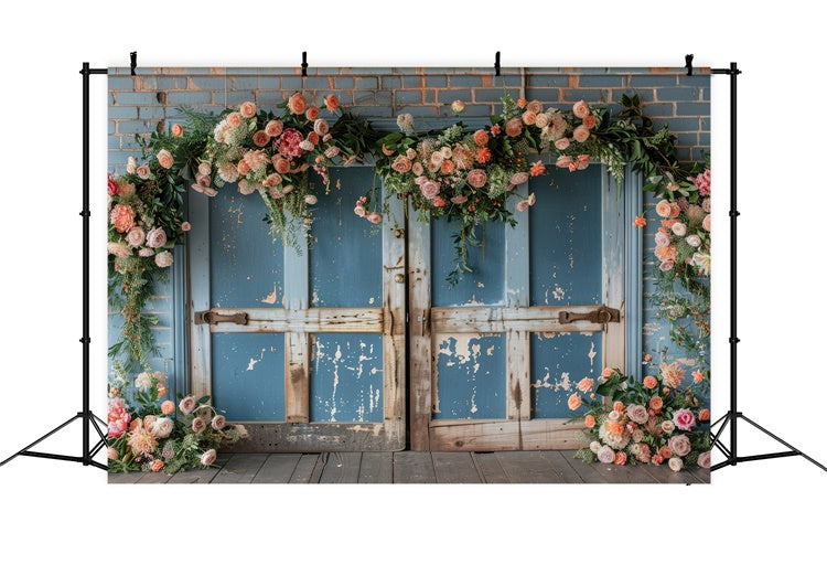 Backdrop For Mothers Day Vintage Blue Door Floral Backdrop UK GQ2-155