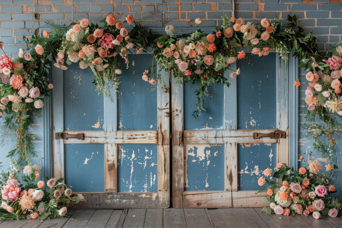 Backdrop For Mothers Day Vintage Blue Door Floral Backdrop UK GQ2-155