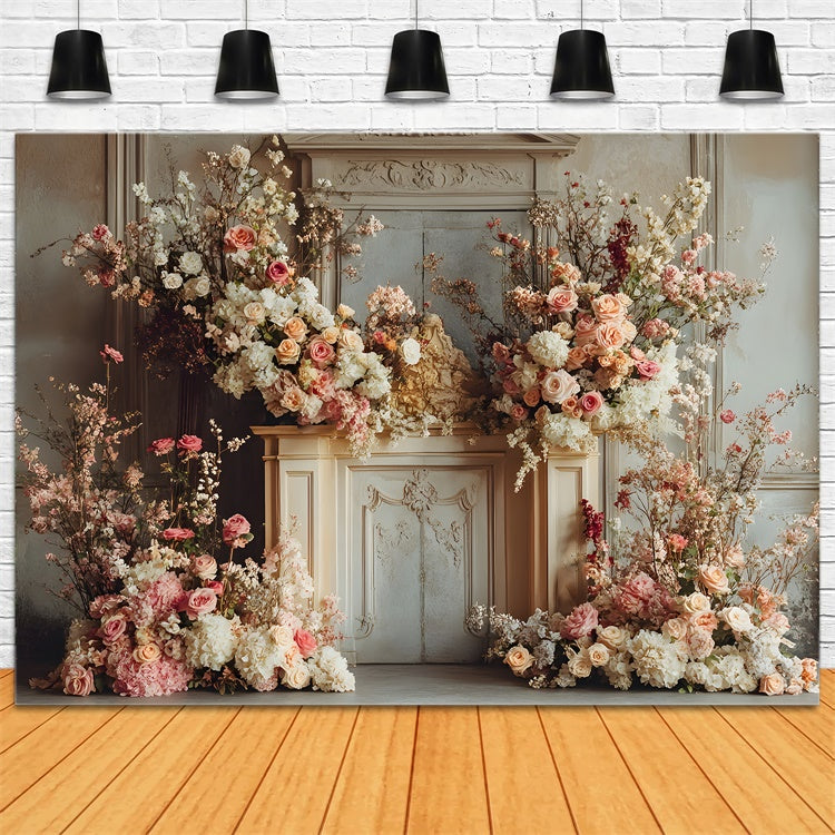 Mothers Day Photo Backdrop Pink Rose Garden Fireplace Backdrop UK GQ2-159