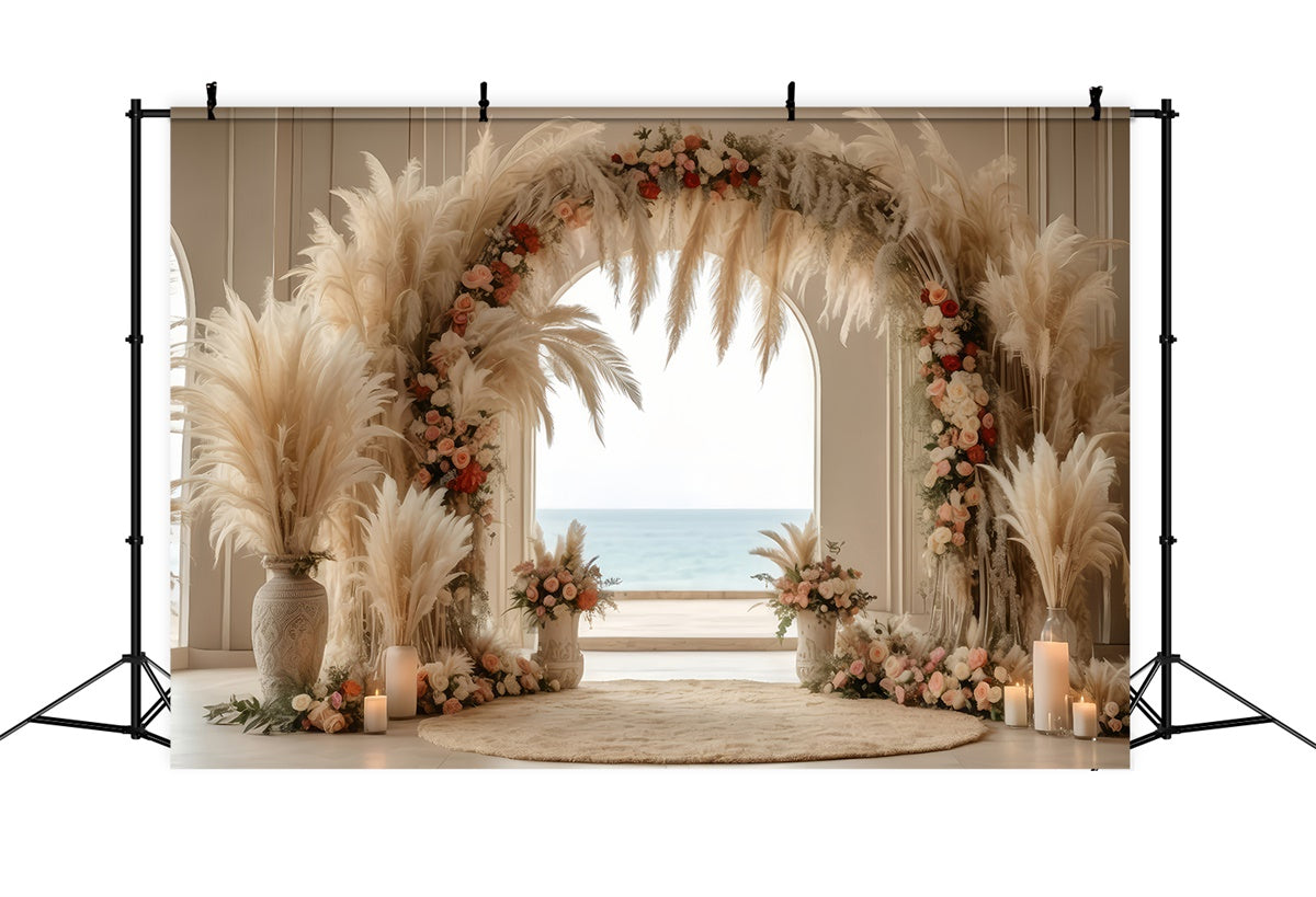 Boho Arch Backdrop Elegant Pampas Rose Arch Backdrop UK GQ2-16