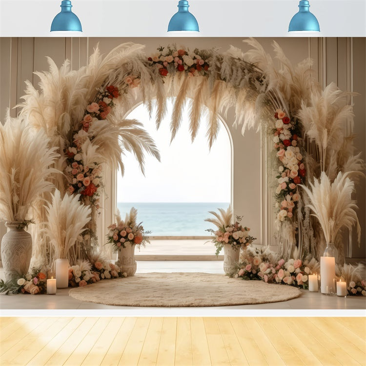 Boho Arch Backdrop Elegant Pampas Rose Arch Backdrop UK GQ2-16