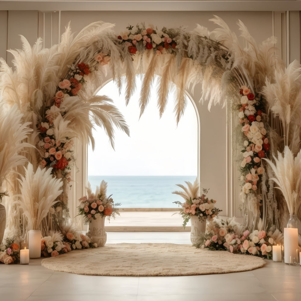 Boho Arch Backdrop Elegant Pampas Rose Arch Backdrop UK GQ2-16