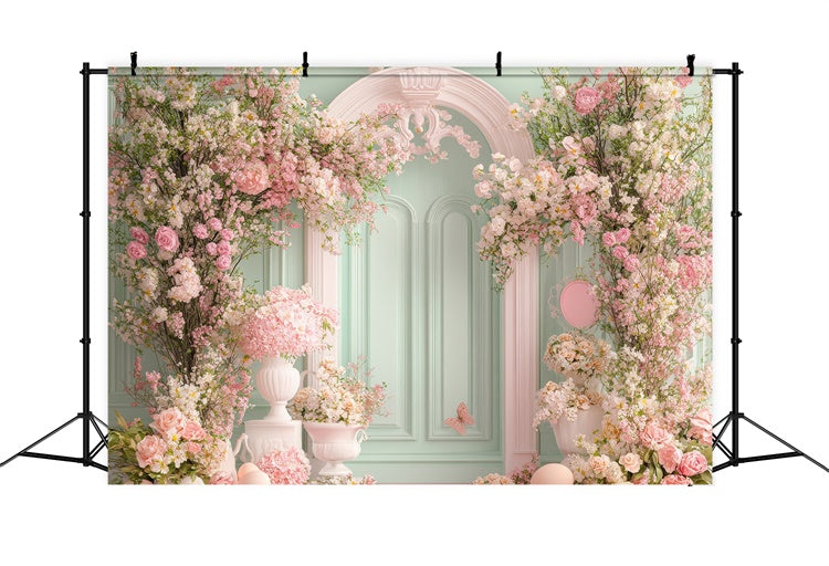 Happy Mother's Day Backdrop Mint Green Floral Door Backdrop UK GQ2-161