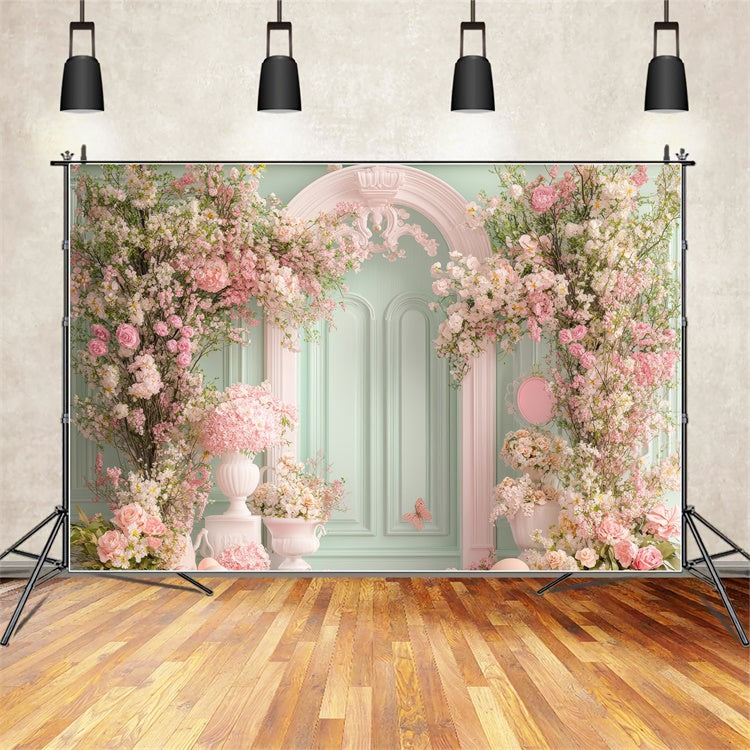 Happy Mother's Day Backdrop Mint Green Floral Door Backdrop UK GQ2-161