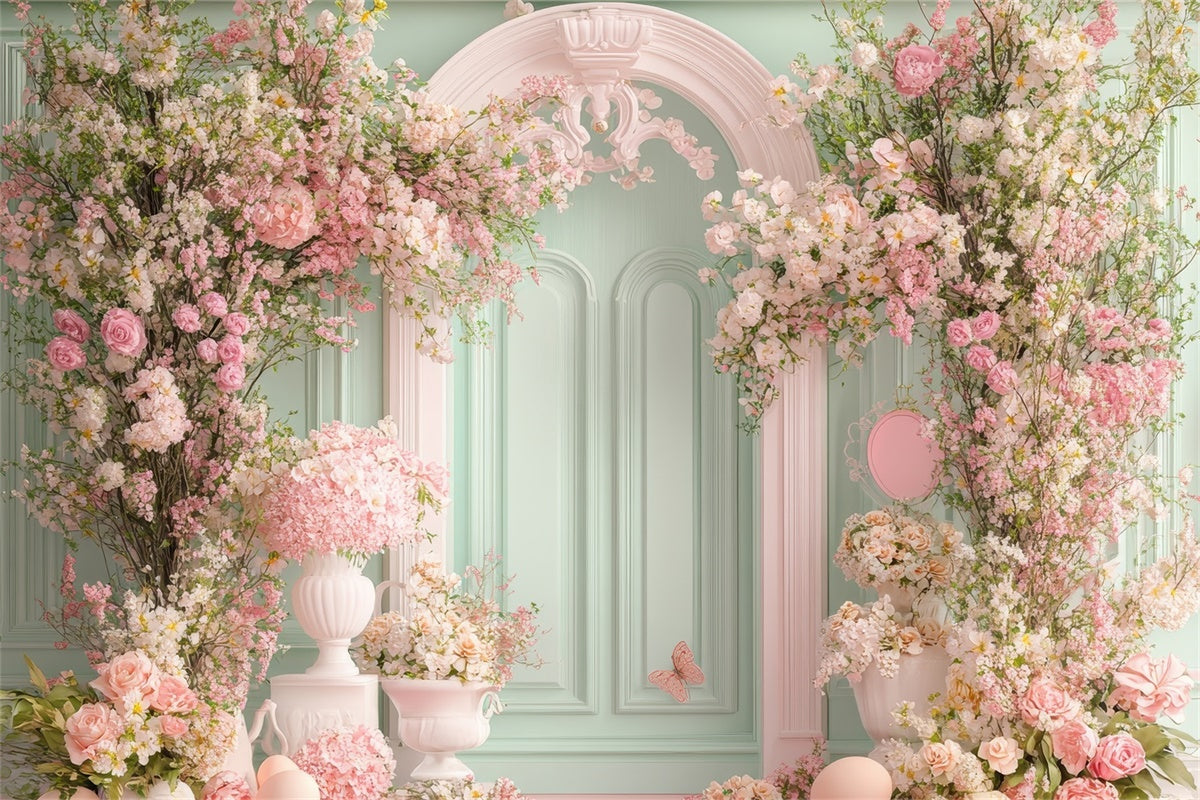 Happy Mother's Day Backdrop Mint Green Floral Door Backdrop UK GQ2-161