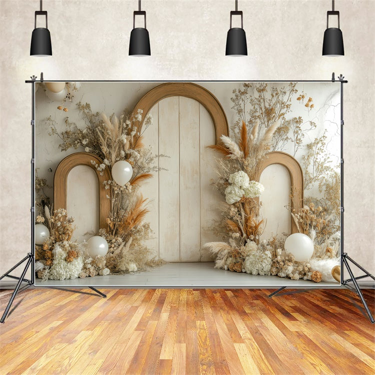 Backdrops For Mother's Day Warm Beige Floral Balloon Backdrop UK GQ2-165