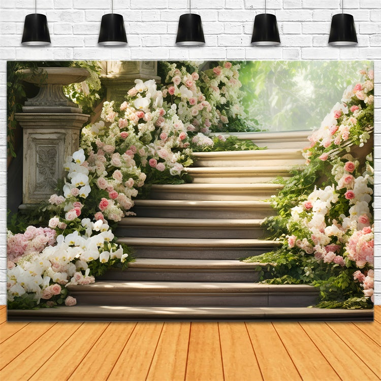 Mothers Day Backdrops Dreamy Floral Staircase Orchids Backdrop UK GQ2-167