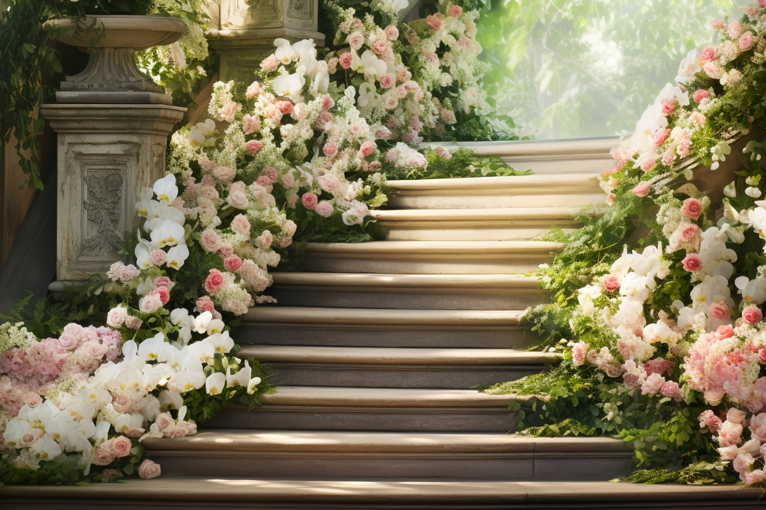 Mothers Day Backdrops Dreamy Floral Staircase Orchids Backdrop UK GQ2-167