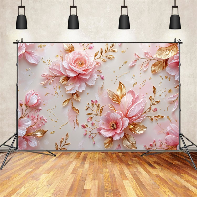 Mothers Day Photo Backdrop Golden Leaf Pink Flower Backdrop UK GQ2-169