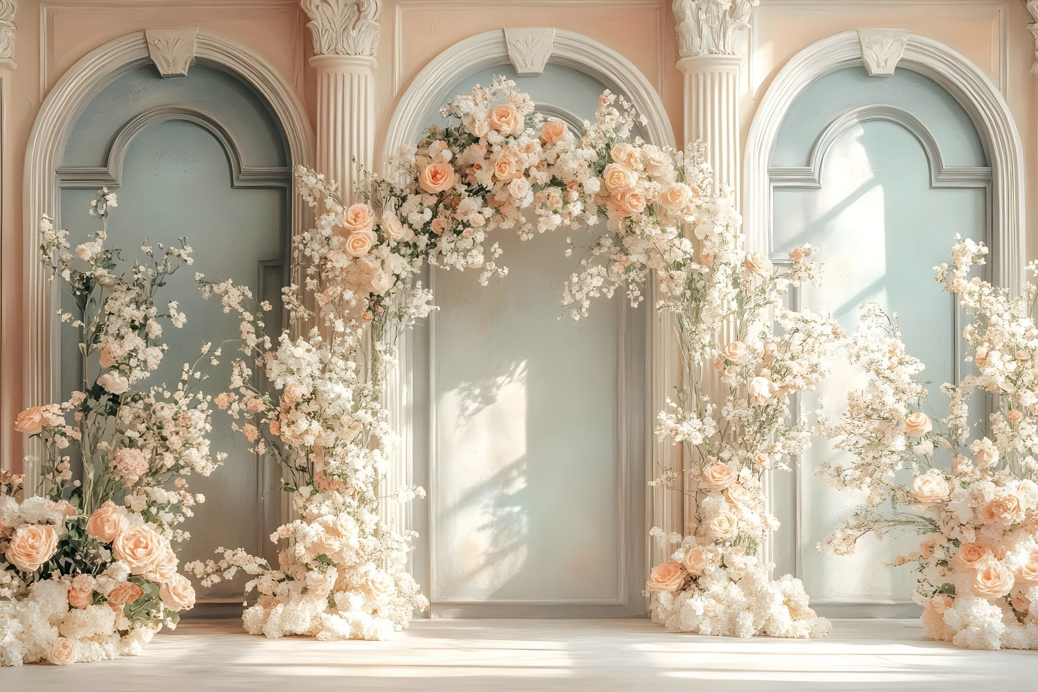 Mother's Day Backdrop Ideas Sunlit Arch Cream Floral Backdrop UK GQ2-184