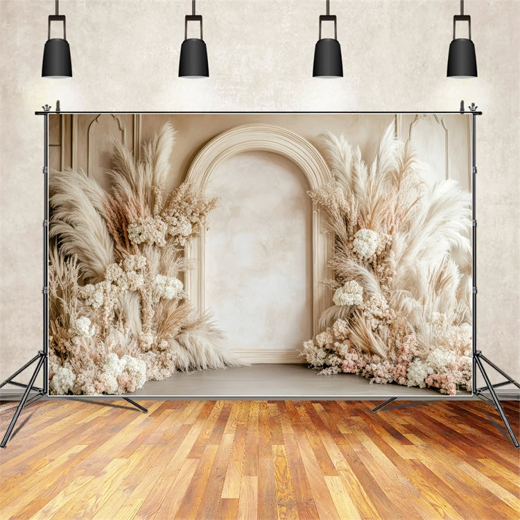 Backdrops For Mothers Day Elegant Beige Floral Arch Backdrop UK GQ2-185