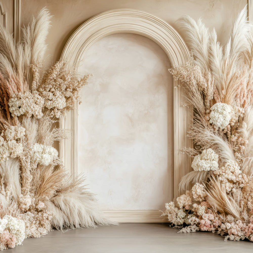 Backdrops For Mothers Day Elegant Beige Floral Arch Backdrop UK GQ2-185