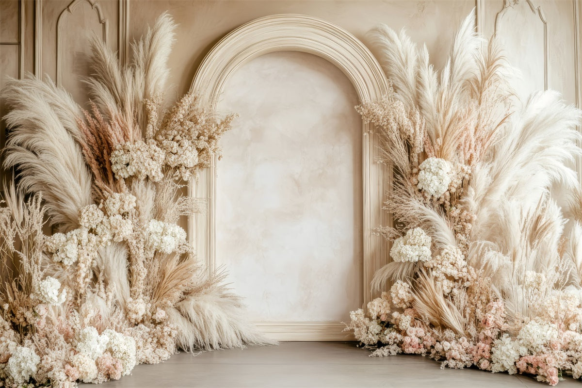 Backdrops For Mothers Day Elegant Beige Floral Arch Backdrop UK GQ2-185