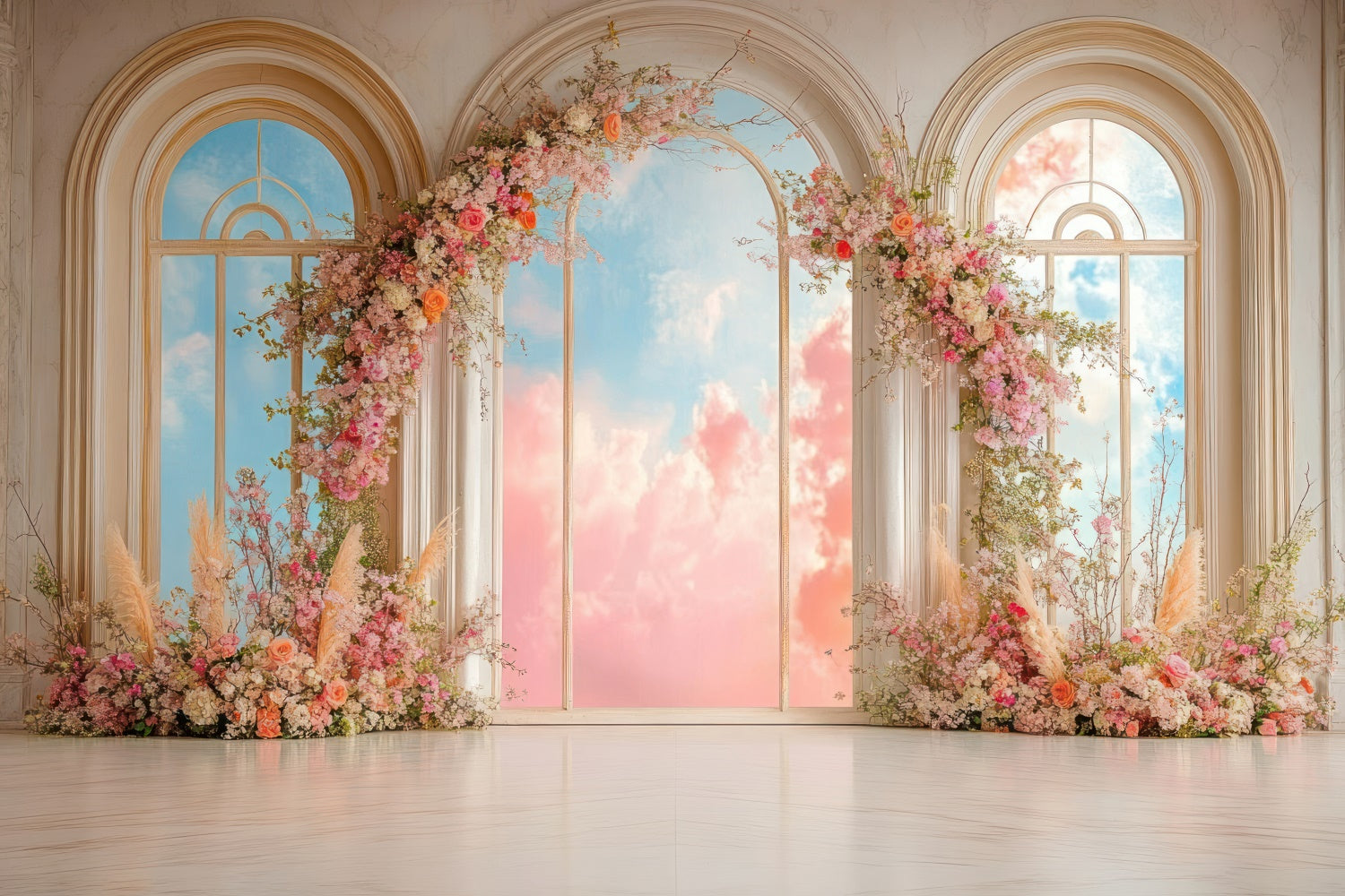 Mother's Day Backdrop Ideas Floral Archway Dreamy Sky Backdrop UK GQ2-188