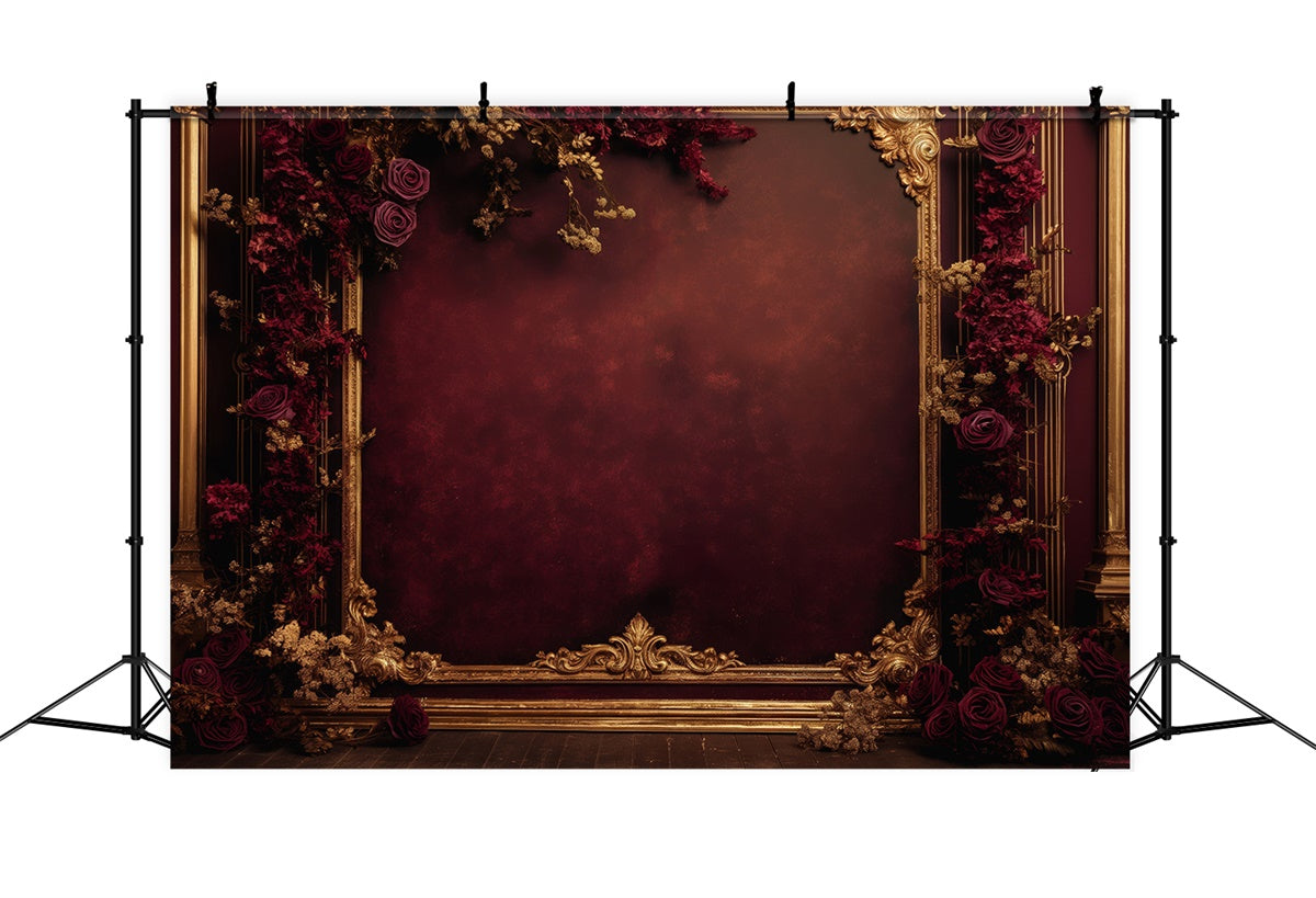 Mothers Day Photo Backdrop Dark Red Rose Golden Frame Backdrop UK GQ2-189