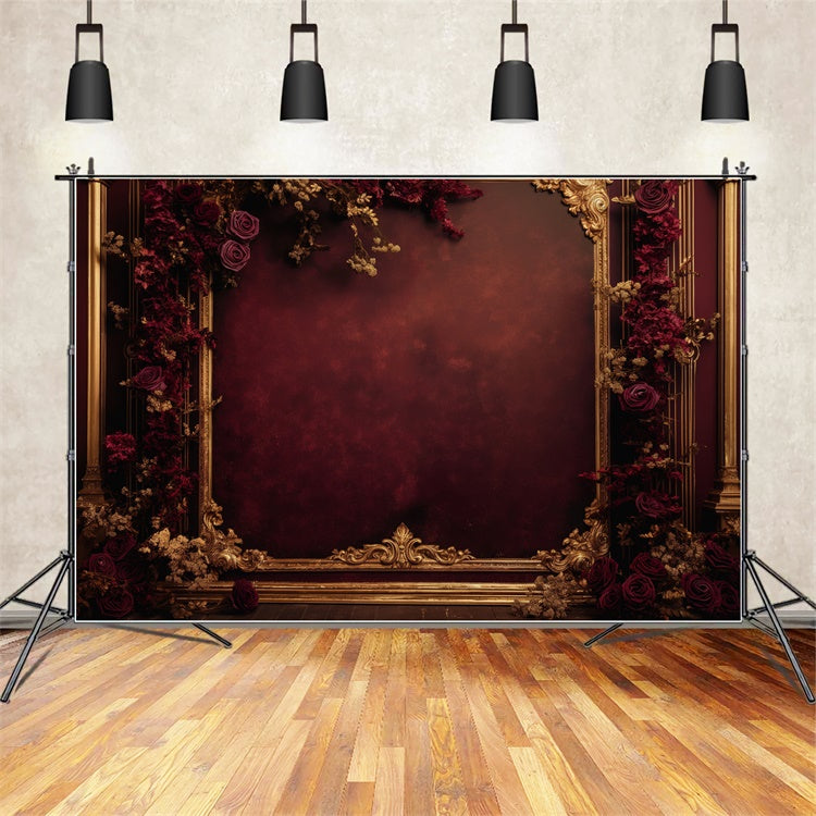 Mothers Day Photo Backdrop Dark Red Rose Golden Frame Backdrop UK GQ2-189