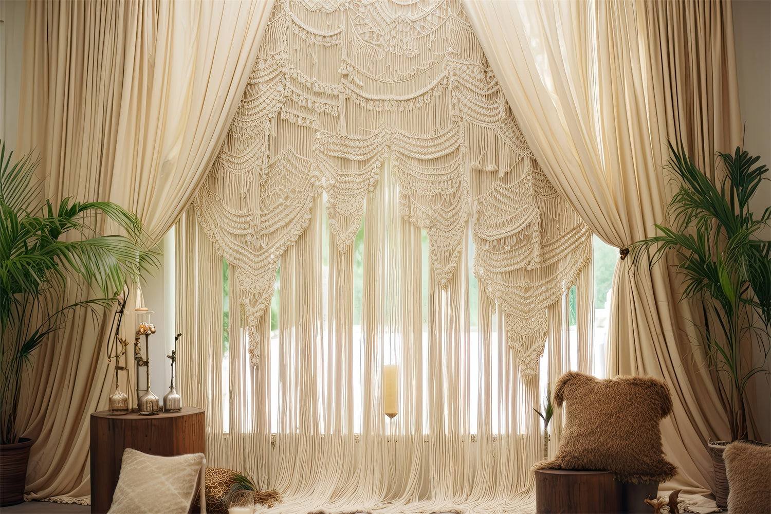 Boho Backdrop Ideas Chic Drapes Macrame Plants Backdrop UK GQ2-19