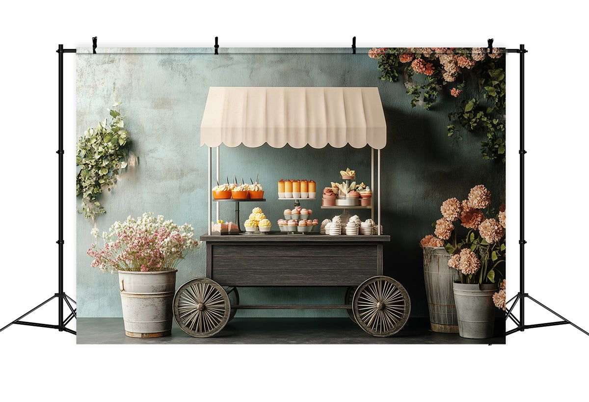 Happy Mothers Day Backdrop Rustic Floral Treat Cart Backdrop UK GQ2-190