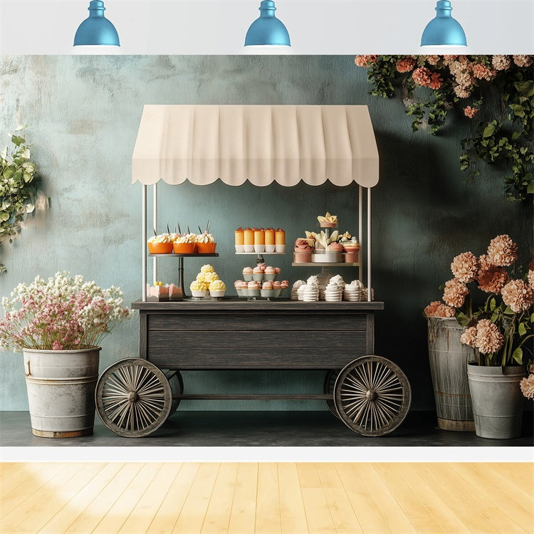 Happy Mothers Day Backdrop Rustic Floral Treat Cart Backdrop UK GQ2-190